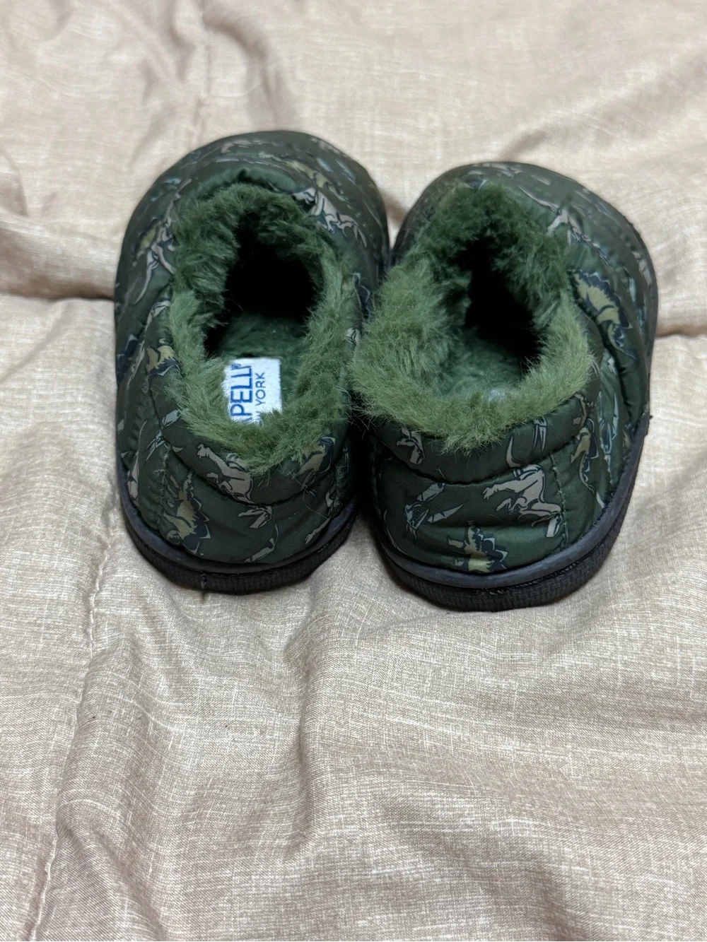 Capelli of New York Dinosaur Quilted Faux-Fur Slip-Ons Medium 6-7 Like New